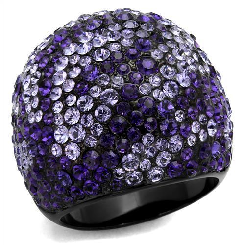 MATK2358 - IP Black(Ion Plating) Stainless Steel Ring with Top Grade Crystal  in Tanzanite