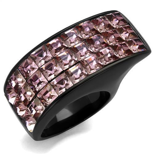 MATK2359 - IP Black(Ion Plating) Stainless Steel Ring with Top Grade Crystal  in Light Rose