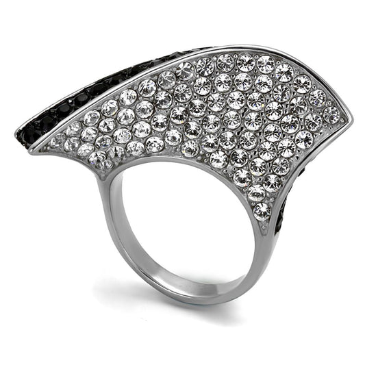 MATK2361 - Two-Tone IP Black (Ion Plating) Stainless Steel Ring with Top Grade Crystal  in Jet