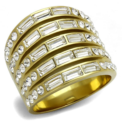 MATK2362 - IP Gold(Ion Plating) Stainless Steel Ring with Top Grade Crystal  in Clear