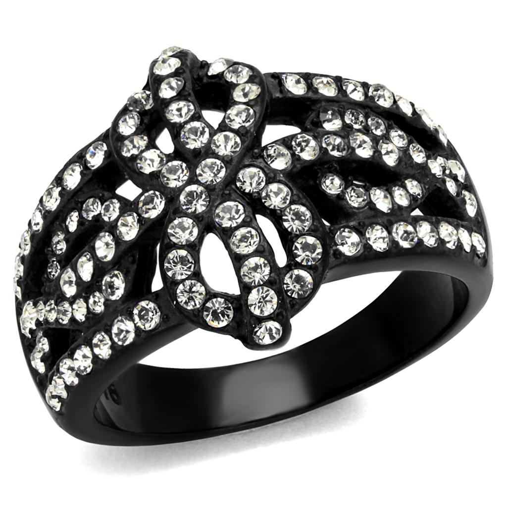 MATK2363 - IP Black(Ion Plating) Stainless Steel Ring with Top Grade Crystal  in Clear