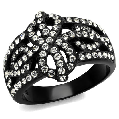 MATK2363 - IP Black(Ion Plating) Stainless Steel Ring with Top Grade Crystal  in Clear