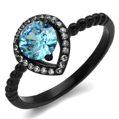 MATK2364 - IP Black(Ion Plating) Stainless Steel Ring with AAA Grade CZ  in Sea Blue