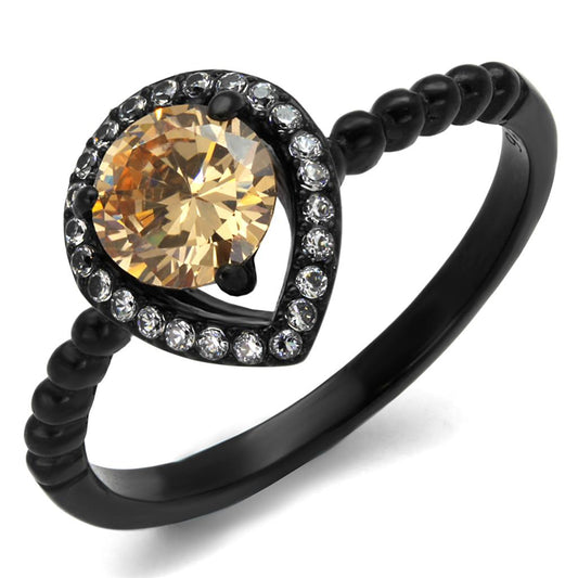 MATK2365 - IP Black(Ion Plating) Stainless Steel Ring with AAA Grade CZ  in Champagne