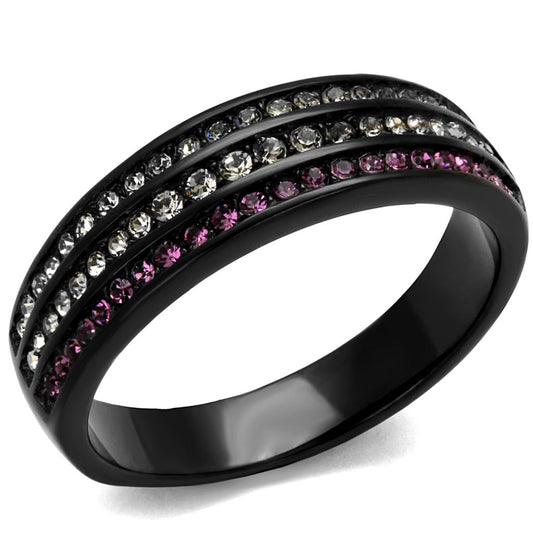 MATK2366 - IP Black(Ion Plating) Stainless Steel Ring with Top Grade Crystal  in Amethyst