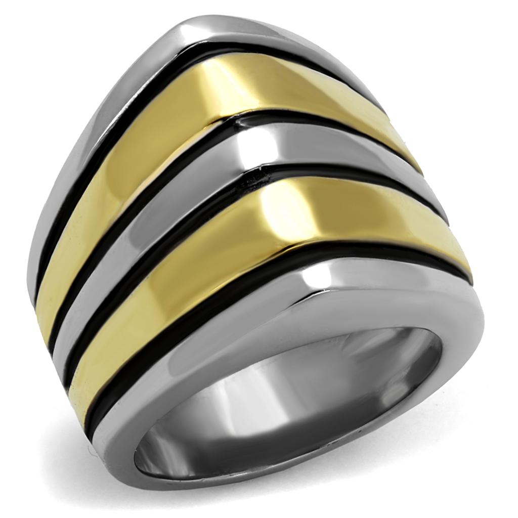 MATK2367 - Two-Tone IP Gold (Ion Plating) Stainless Steel Ring with Epoxy  in Jet