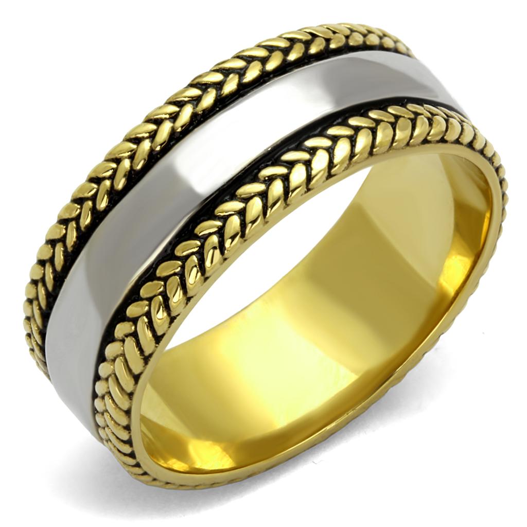 MATK2375 - Two-Tone IP Gold (Ion Plating) Stainless Steel Ring with Epoxy  in Jet