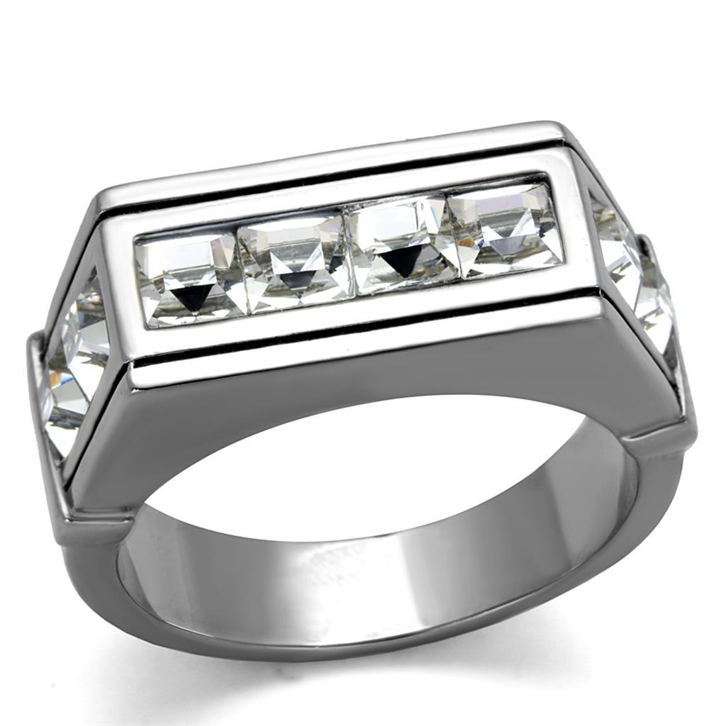 MATK2376 - High polished (no plating) Stainless Steel Ring with Top Grade Crystal  in Clear