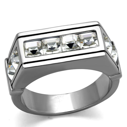 MATK2376 - High polished (no plating) Stainless Steel Ring with Top Grade Crystal  in Clear