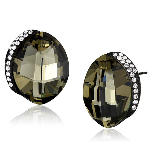 MATK2377 - IP Black(Ion Plating) Stainless Steel Earrings with Top Grade Crystal  in Black Diamond