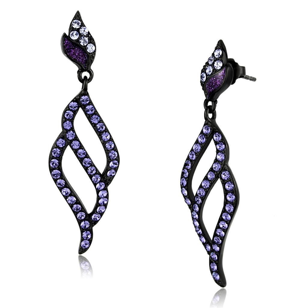 MATK2379 - IP Black(Ion Plating) Stainless Steel Earrings with Top Grade Crystal  in Tanzanite