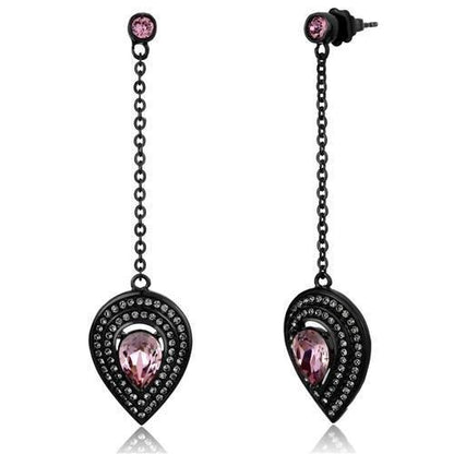 MATK2380 - IP Black(Ion Plating) Stainless Steel Earrings with Top Grade Crystal  in Light Rose