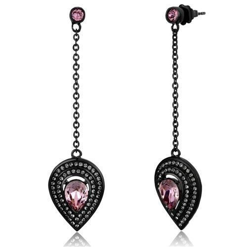MATK2380 - IP Black(Ion Plating) Stainless Steel Earrings with Top Grade Crystal  in Light Rose