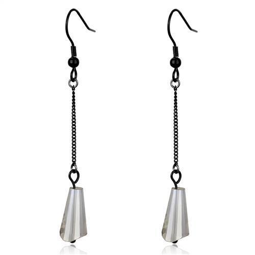 MATK2381 - IP Black(Ion Plating) Stainless Steel Earrings with Synthetic Synthetic Glass in Clear