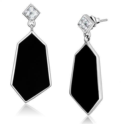 MATK2382 - High polished (no plating) Stainless Steel Earrings with AAA Grade CZ  in Clear