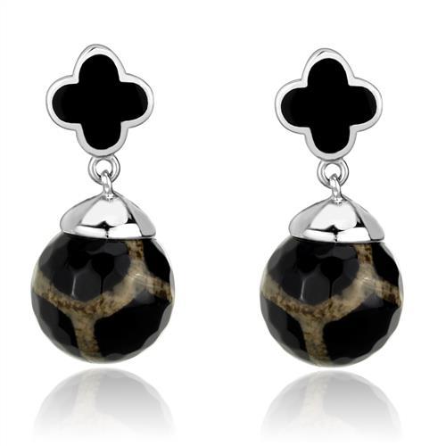 MATK2383 - High polished (no plating) Stainless Steel Earrings with Synthetic Onyx in Multi Color