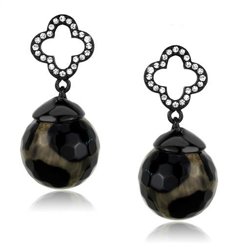 MATK2384 - IP Black(Ion Plating) Stainless Steel Earrings with Synthetic Onyx in Multi Color