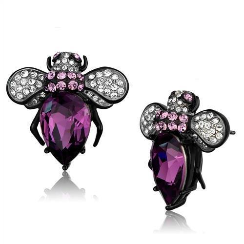 MATK2385 - Two-Tone IP Black (Ion Plating) Stainless Steel Earrings with Top Grade Crystal  in Amethyst