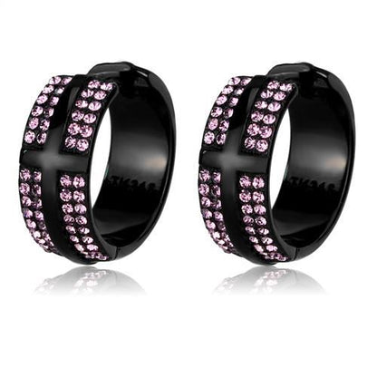 MATK2386 - IP Black(Ion Plating) Stainless Steel Earrings with Top Grade Crystal  in Light Amethyst