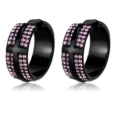 MATK2386 - IP Black(Ion Plating) Stainless Steel Earrings with Top Grade Crystal  in Light Amethyst