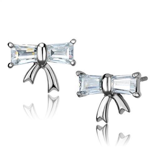 MATK2388 - High polished (no plating) Stainless Steel Earrings with AAA Grade CZ  in Clear