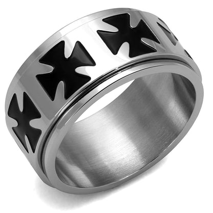 MATK2391 - High polished (no plating) Stainless Steel Ring with Epoxy  in Jet