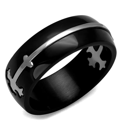 MATK2392 - Two-Tone IP Black Stainless Steel Ring with No Stone
