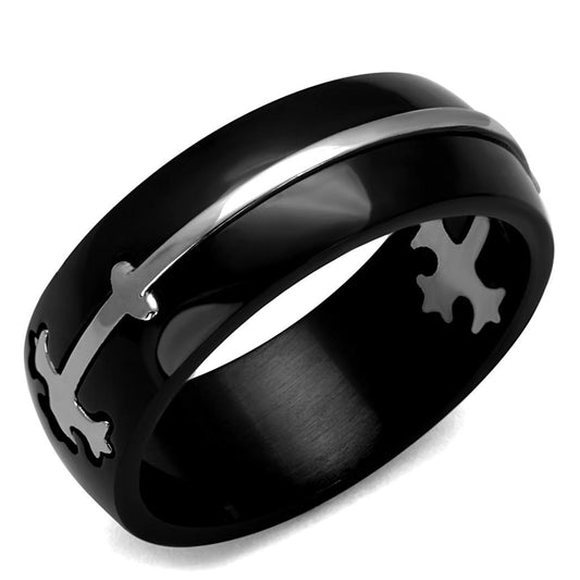 MATK2392 - Two-Tone IP Black Stainless Steel Ring with No Stone