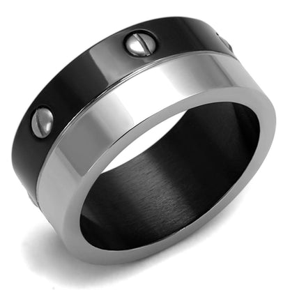 MATK2397 - Two-Tone IP Black (Ion Plating) Stainless Steel Ring with No Stone