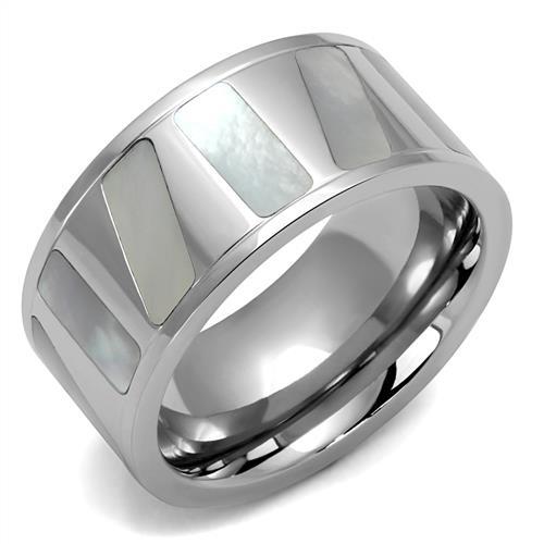 MATK2401 - High polished (no plating) Stainless Steel Ring with Precious Stone Conch in White