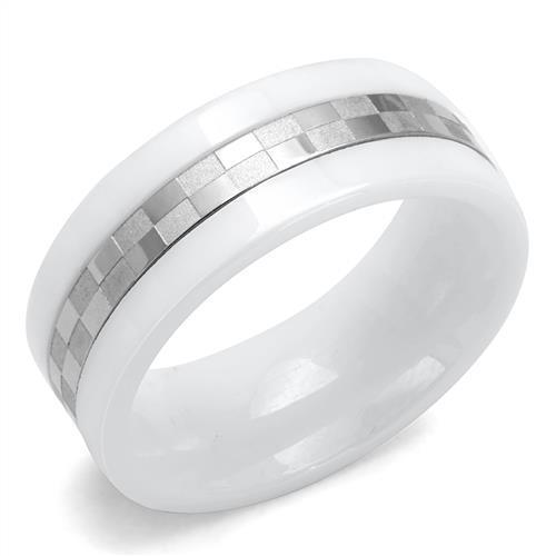 MATK2403 - High polished (no plating) Stainless Steel Ring with Ceramic  in White