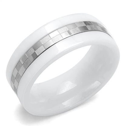 MATK2403 - High polished (no plating) Stainless Steel Ring with Ceramic  in White