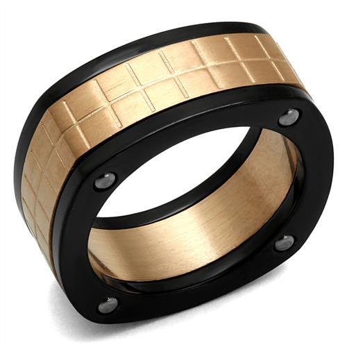 MATK2406 - Three Tone (IP Rose Gold & IP Black & High Polished) Stainless Steel Ring with No Stone