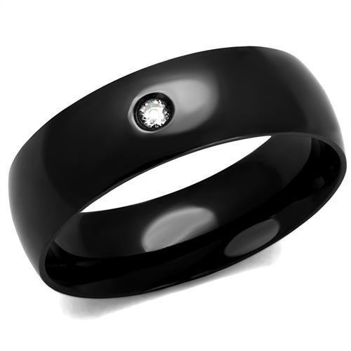 MATK2409 - IP Black(Ion Plating) Stainless Steel Ring with AAA Grade CZ  in Clear