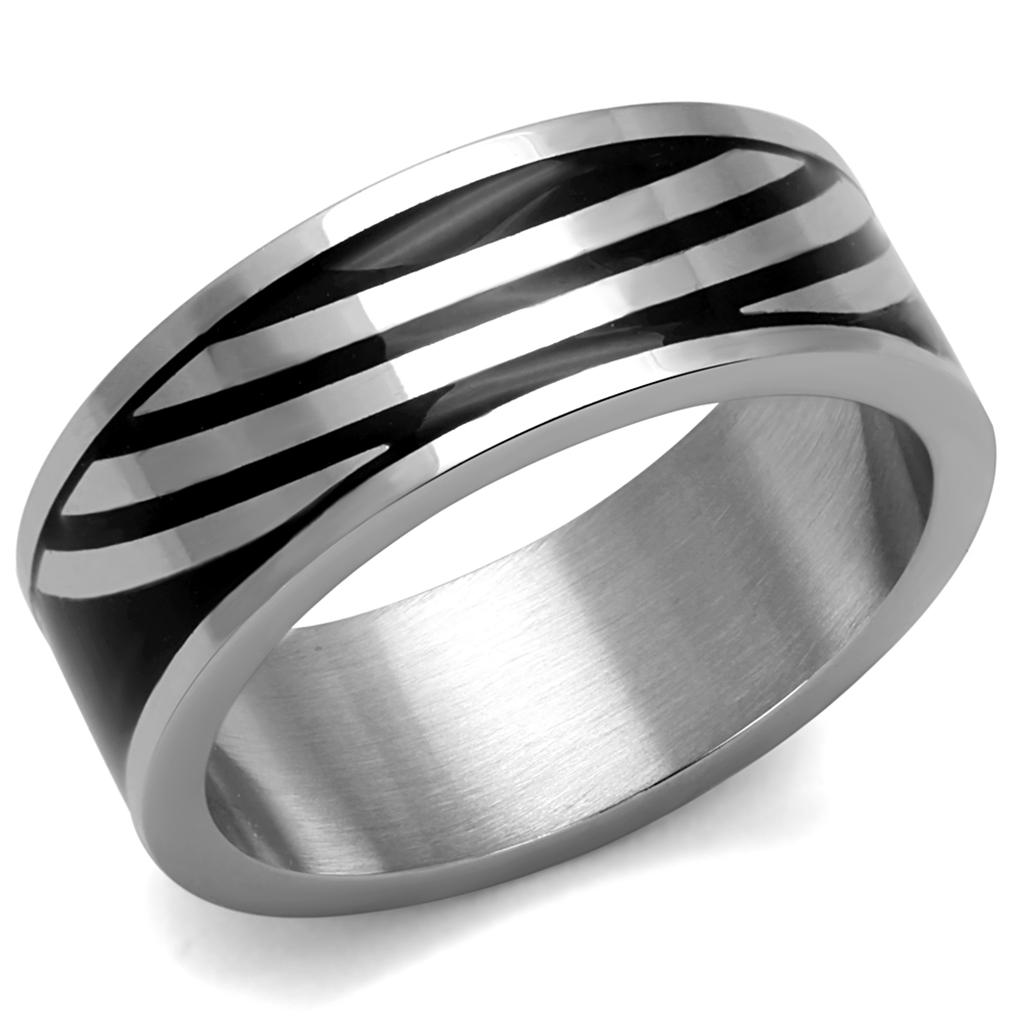 MATK2411 - High polished (no plating) Stainless Steel Ring with Epoxy  in Jet