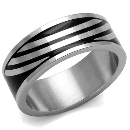 MATK2411 - High polished (no plating) Stainless Steel Ring with Epoxy  in Jet