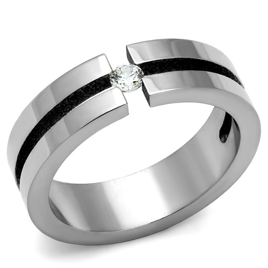 MATK2412 - High polished (no plating) Stainless Steel Ring with AAA Grade CZ  in Clear