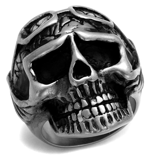 MATK2414 - Antique Silver Stainless Steel Ring with Epoxy  in Jet