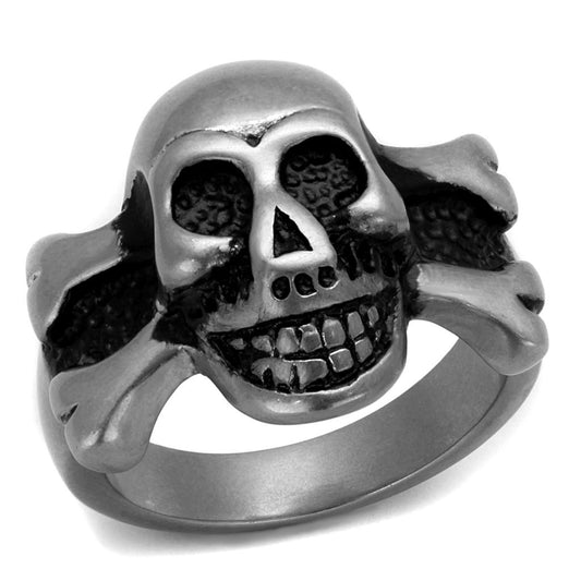MATK2416 - Antique Silver Stainless Steel Ring with Epoxy  in Jet