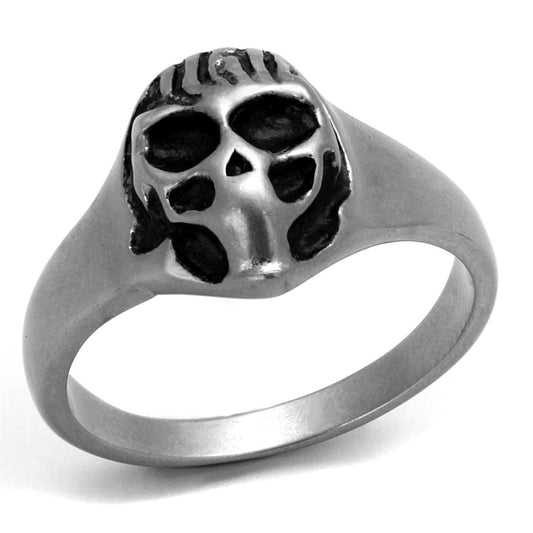 MATK2417 - Antique Silver Stainless Steel Ring with Epoxy  in Jet