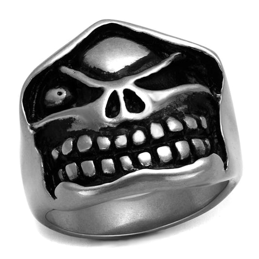 MATK2418 - Antique Silver Stainless Steel Ring with Epoxy  in Jet