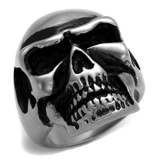 MATK2419 - Antique Silver Stainless Steel Ring with Epoxy  in Jet