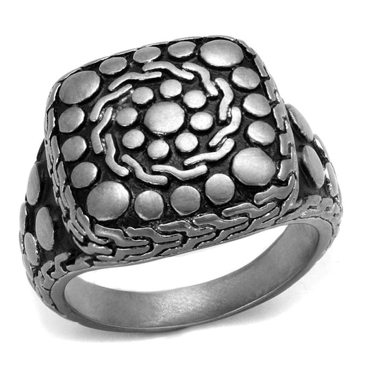 MATK2420 - Antique Silver Stainless Steel Ring with Epoxy  in Jet