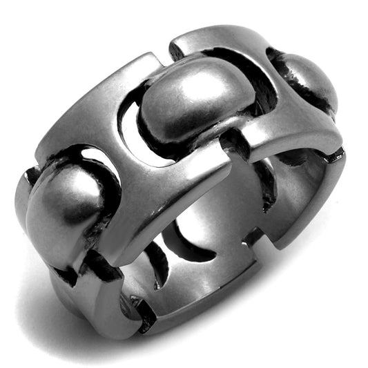 MATK2421 - Antique Silver Stainless Steel Ring with Epoxy  in Jet