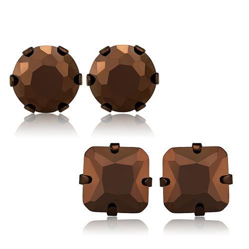 MATK2443 - Two Tone IP Light Brown (IP Light coffee) Stainless Steel Earrings with AAA Grade CZ  in Light Coffee