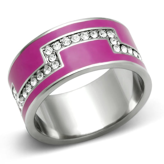 MATK244 - High polished (no plating) Stainless Steel Ring with Top Grade Crystal  in Clear