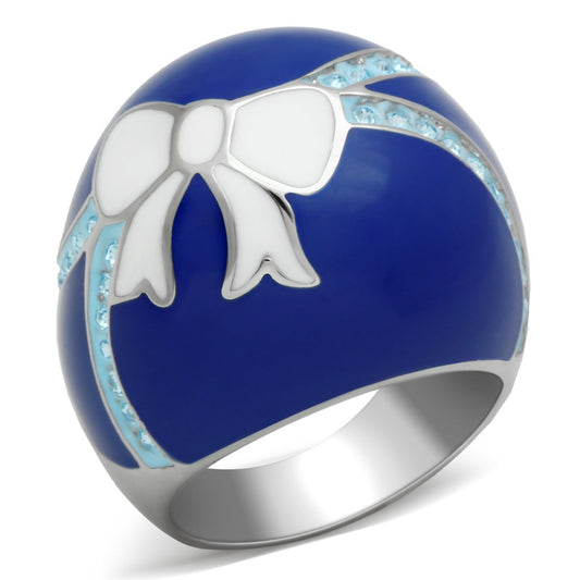 MATK245 - High polished (no plating) Stainless Steel Ring with Top Grade Crystal  in Sea Blue