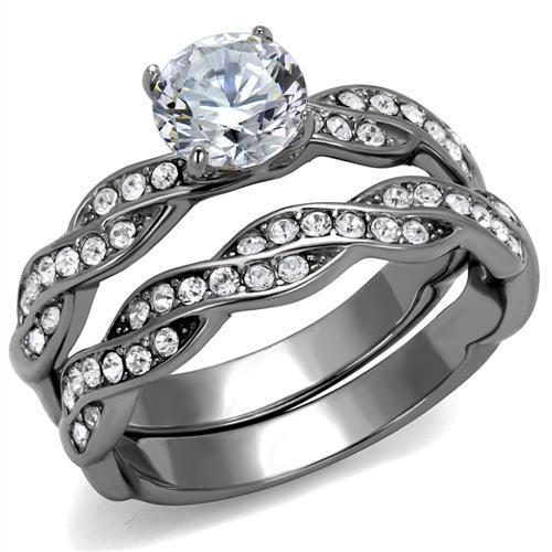MATK2475 - High polished (no plating) Stainless Steel Ring with AAA Grade CZ  in Clear