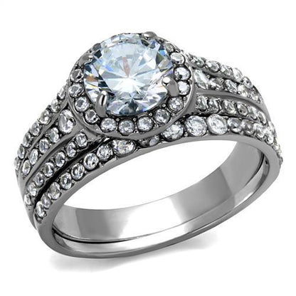 MATK2476 - High polished (no plating) Stainless Steel Ring with AAA Grade CZ  in Clear