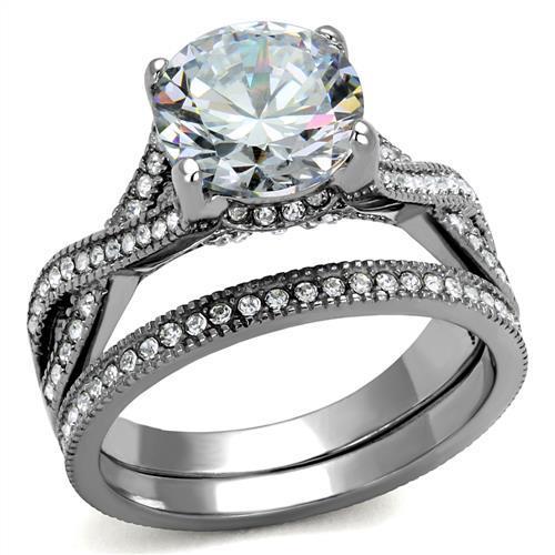 MATK2478 - High polished (no plating) Stainless Steel Ring with AAA Grade CZ  in Clear